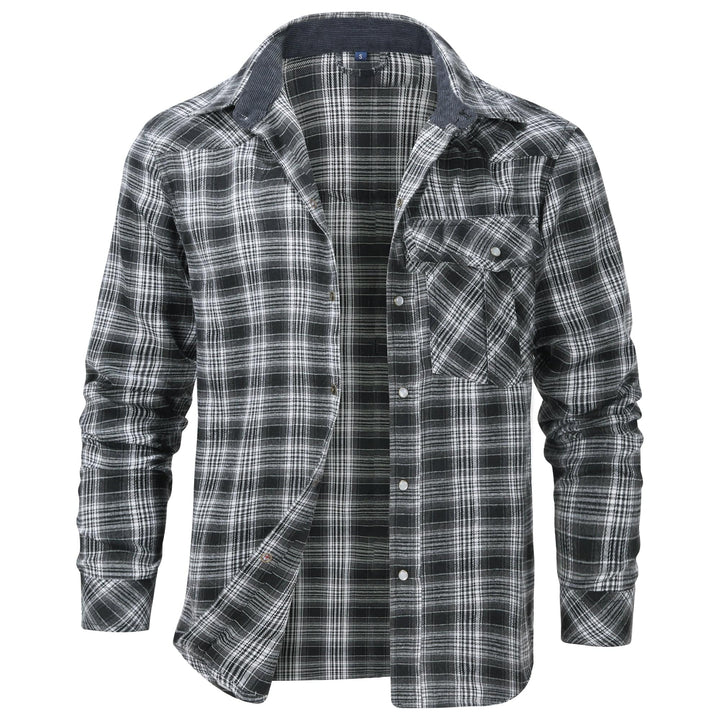 Casual men's long sleeve snap button flannel shirt, multi-color plaid, a wardrobe essential.