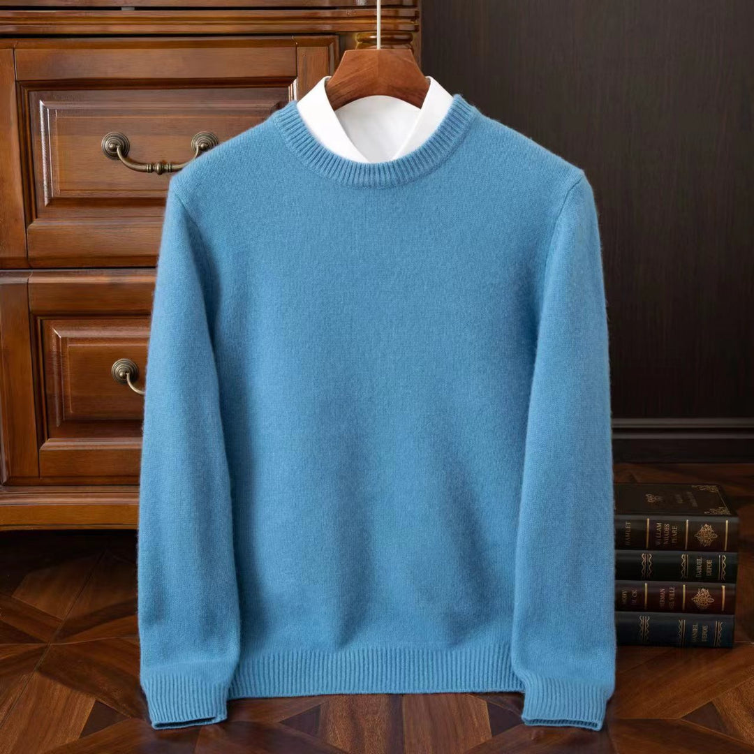 Men's Redmond crewneck knit sweater, perfect for casual style & winter layering. Soft, elegant menswear.