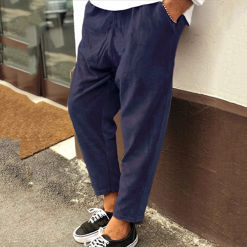 Green corduroy men's relaxed fit trousers, ideal casual pants for everyday comfort