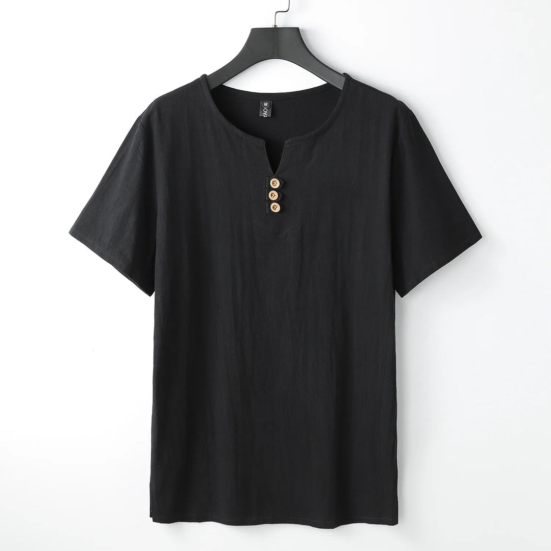 Comfortable men's oversized tee with button-neck, offering a relaxed and stylish look for casual wear.