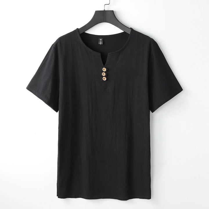 Comfortable men's oversized tee with button-neck, offering a relaxed and stylish look for casual wear.