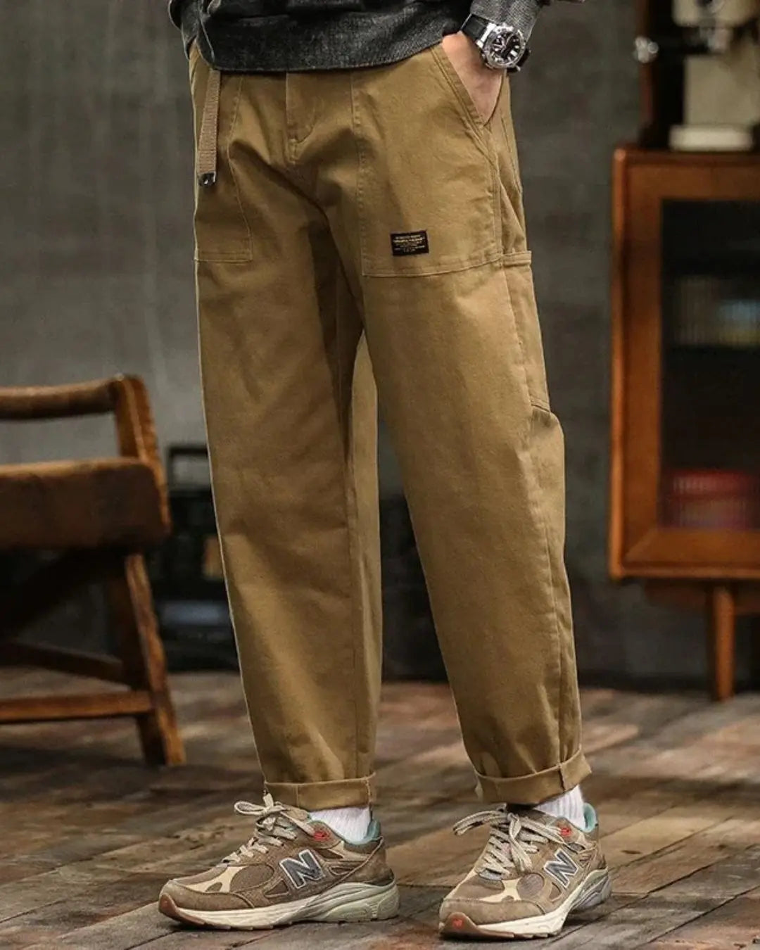 Comfortable men's relaxed fit cargo pants, ideal for casual wear & outdoor adventures.