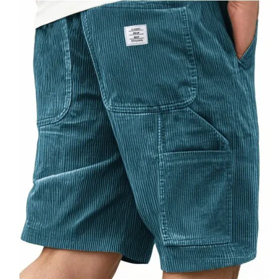 Knee-length men's cargo shorts, relaxed fit, offering practical casual style.