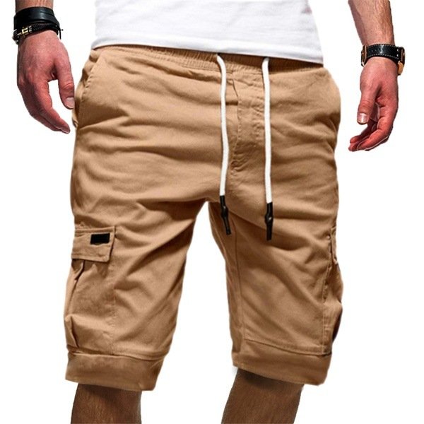 Multi-pocket men's relaxed fit cargo shorts, perfect for summer outdoor activities & comfort.