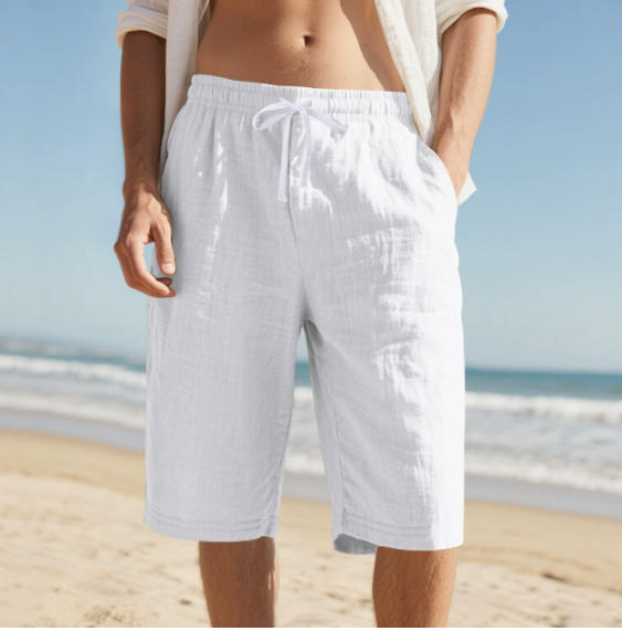Men's relaxed fit chino shorts with drawstring waist, perfect for casual summer wear and warm weather.
