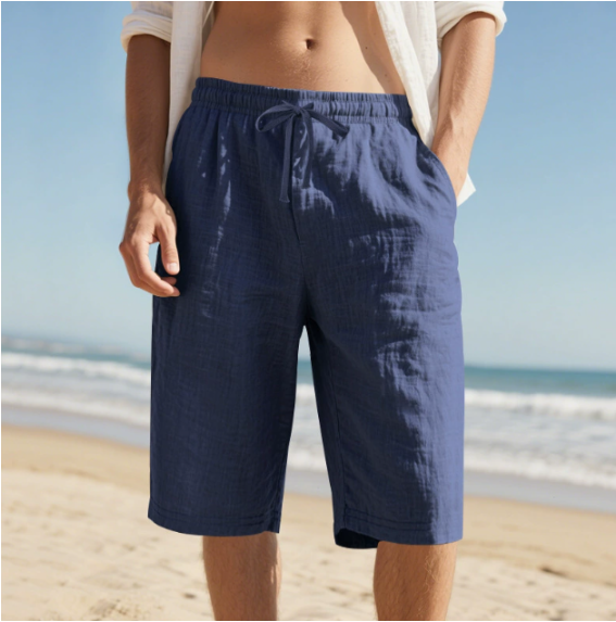 Men's casual drawstring chino shorts, relaxed fit and knee-length, essential for summer, beach, and vacation wear.