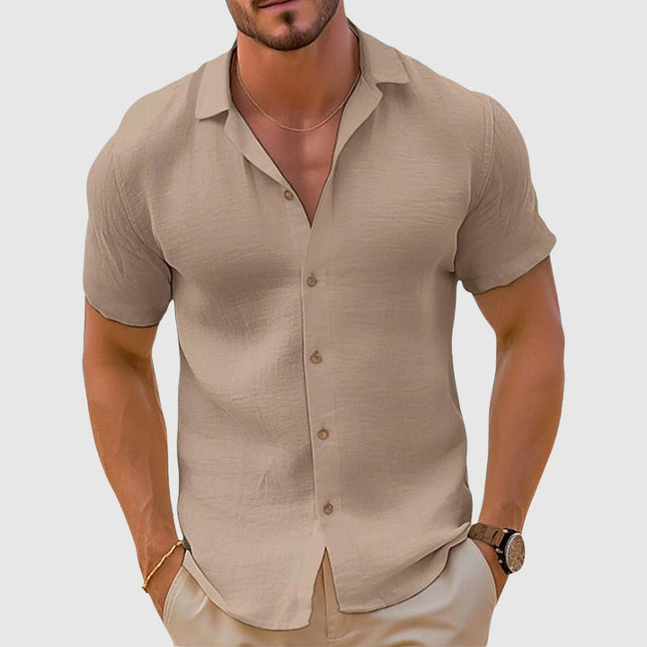 Stylish men's summer shirt, relaxed fit, short sleeve button-up. Perfect for casual wear & beach.