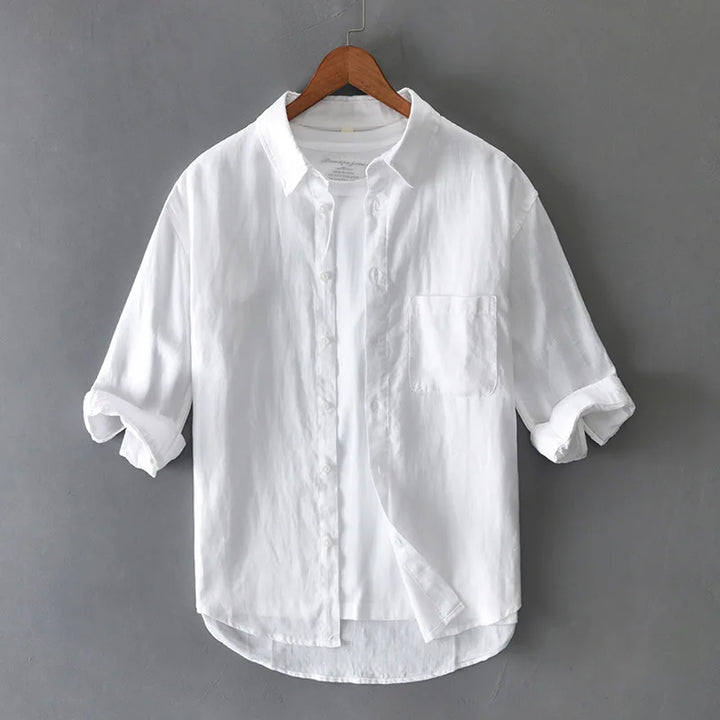 Stylish men's cotton linen shirt with a relaxed silhouette, suitable for various casual occasions