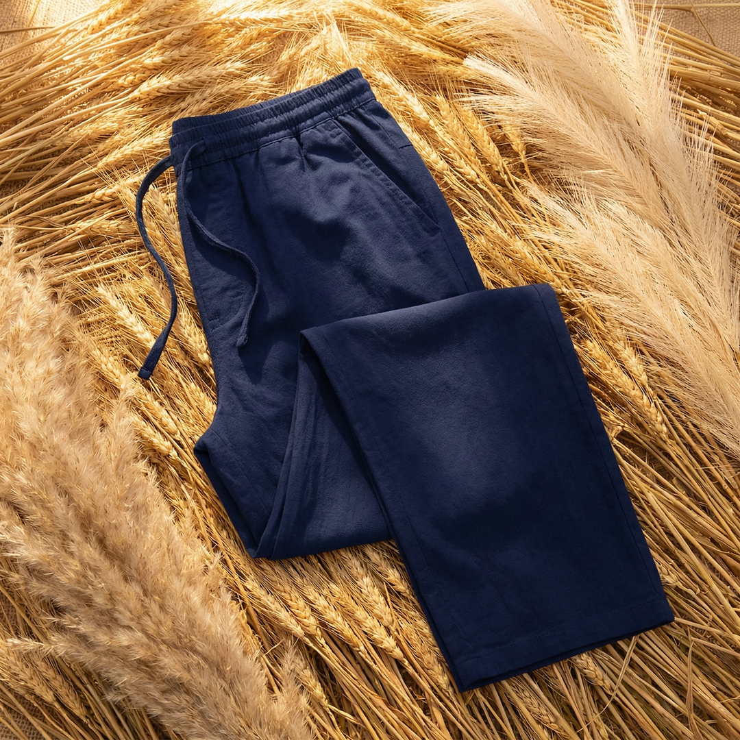 Comfortable men's relaxed fit pants with drawstring waist, ideal for casual and loungewear style.