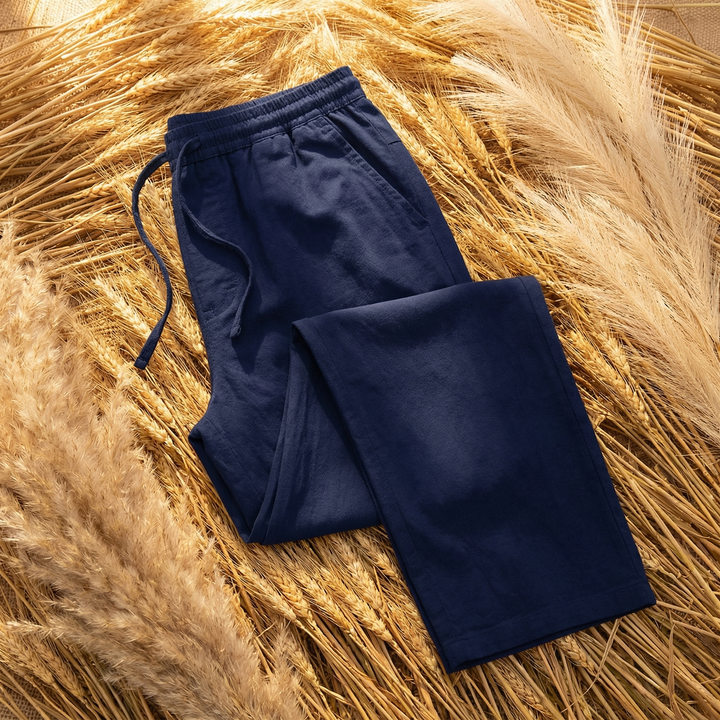 Comfortable men's relaxed fit pants with drawstring waist, ideal for casual and loungewear style.