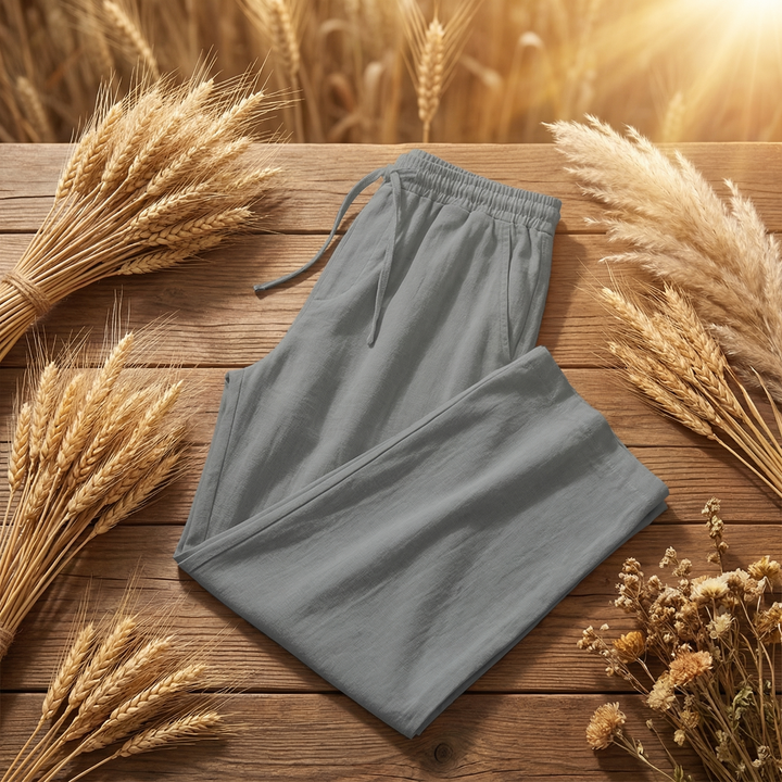 Men's relaxed fit casual pants with drawstring closure, versatile men's bottoms for everyday comfort.