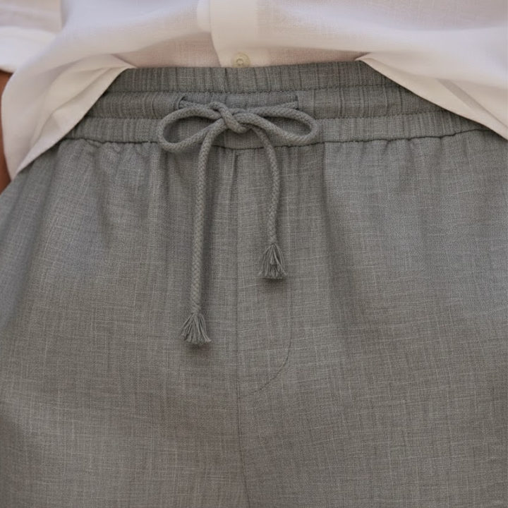 Comfortable men's relaxed fit drawstring shorts. Stylish casual wear, perfect knee-length for summer days.