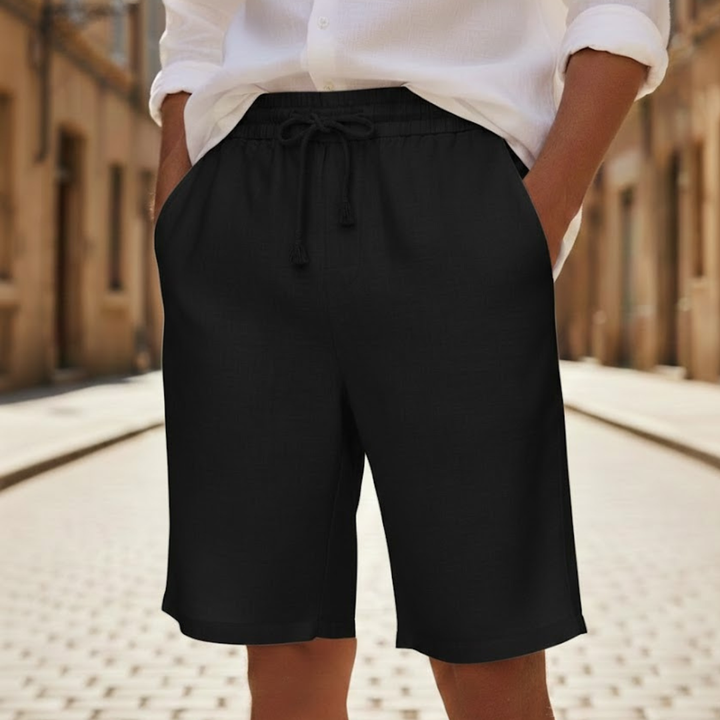 Men's relaxed fit drawstring shorts, comfortable and breathable for summer. Ideal casual everyday wear.