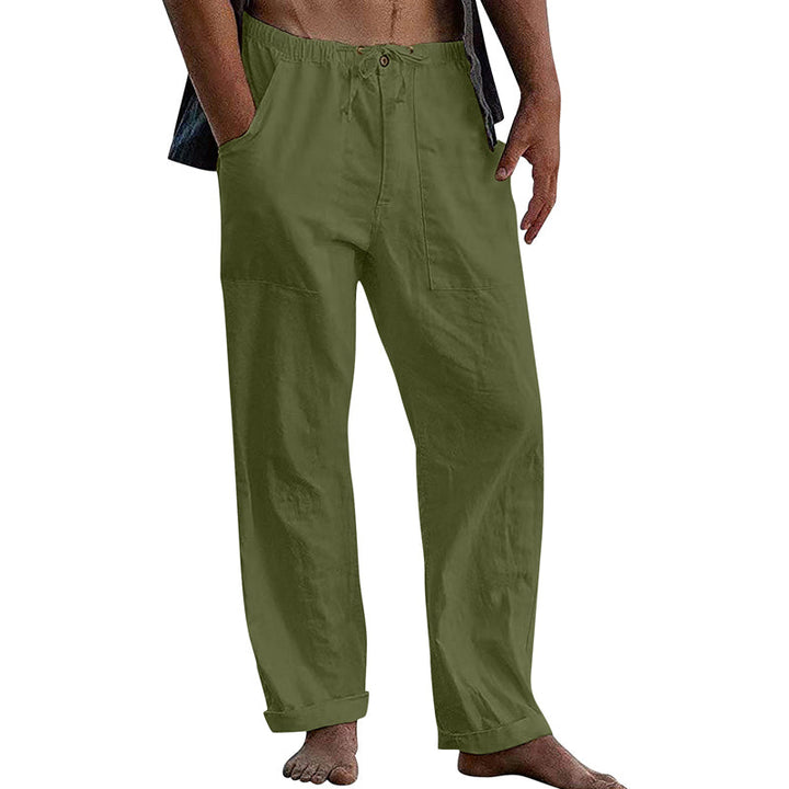Men's beach-ready relaxed fit drawstring pants, perfect travel essential for summer.