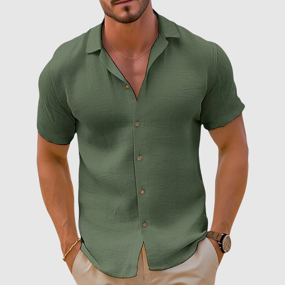 Men's versatile relaxed fit linen shirt. Button-down, long-sleeve, great for casual everyday & summer fashion.