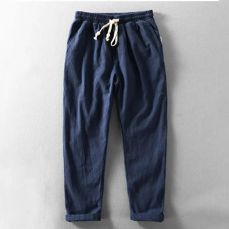 Stylish men's jogger pants made from linen, offering a relaxed fit and tapered silhouette for ultimate comfort