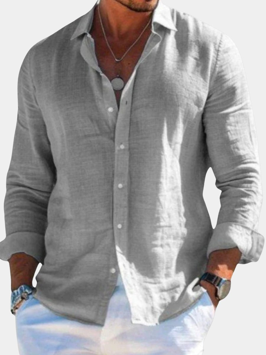 Men's relaxed fit long sleeve button-up shirt for casual everyday style.