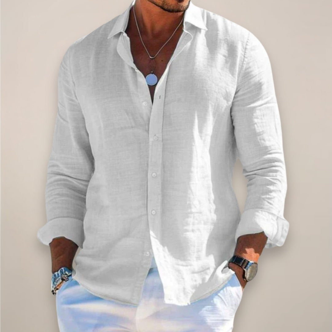 Relaxed fit long sleeve men's shirt, ideal for versatile, comfortable everyday wear.