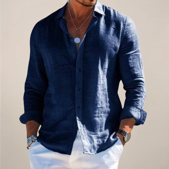 Effortless style men's relaxed button shirt, a casual long sleeve top for daily wear.