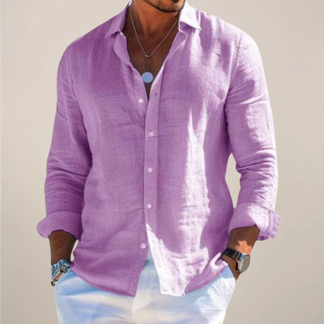 Comfortable men's long sleeve button shirt, a relaxed fit top for casual occasions.
