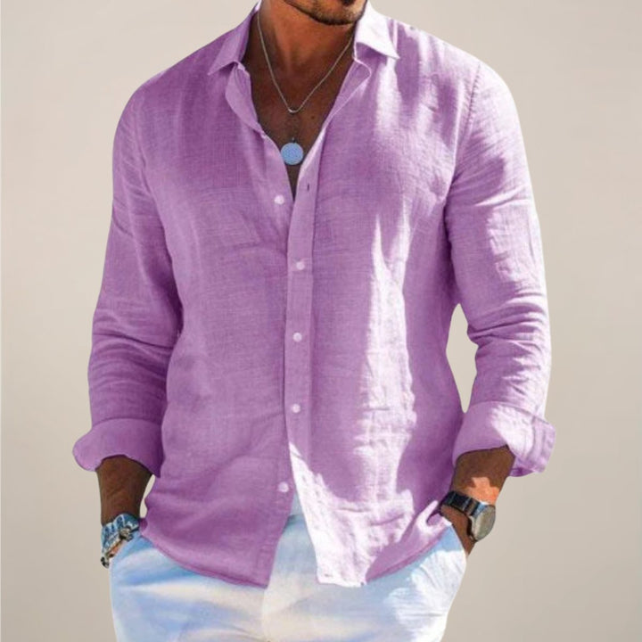Comfortable men's long sleeve button shirt, a relaxed fit top for casual occasions.