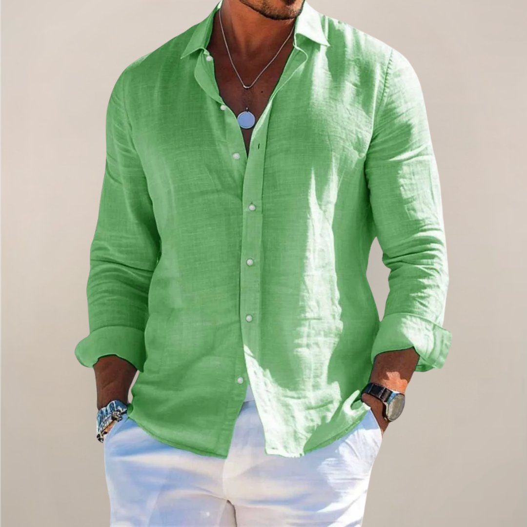 Men's long sleeve relaxed fit casual shirt, a stylish button-up top for spring/summer.