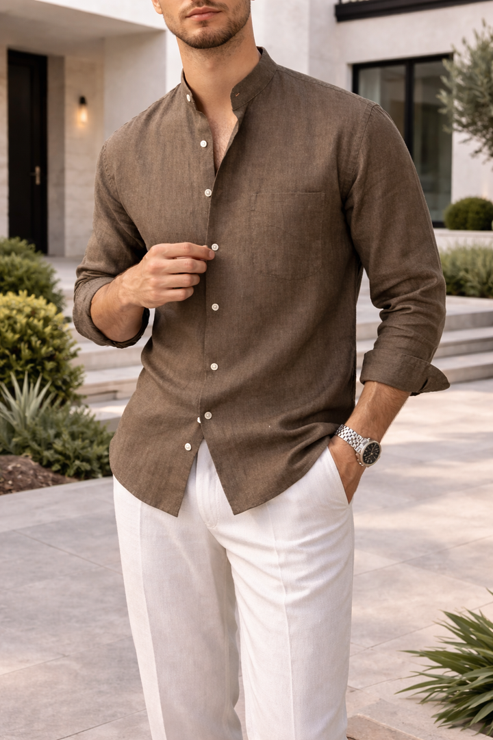 Comfortable men's long sleeve polo shirt, relaxed fit, versatile for casual fashion & everyday smart casual wear.