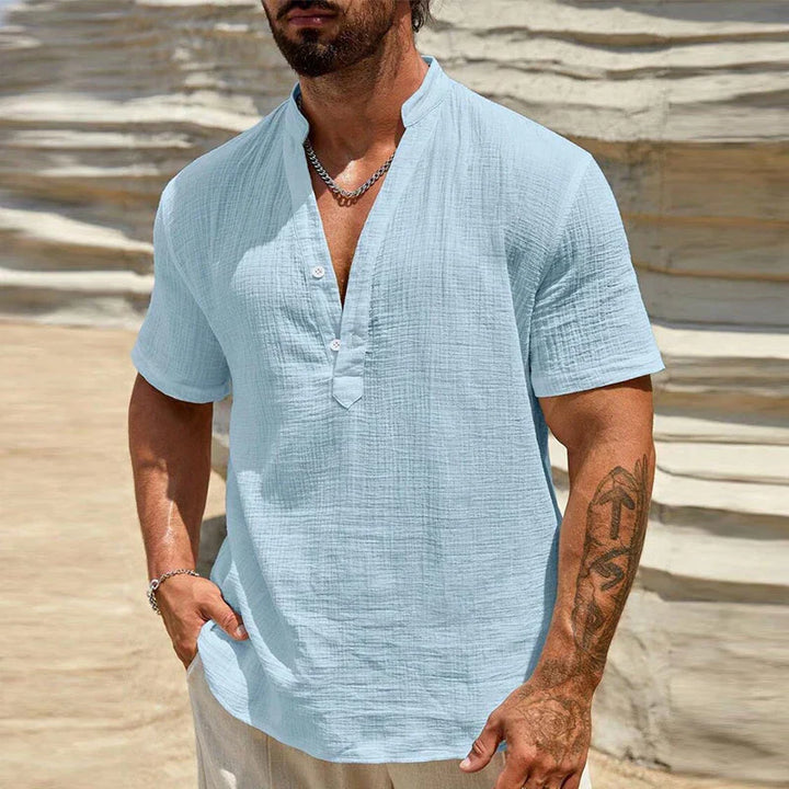 Textured fabric men's polo, short sleeve, relaxed fit for ultimate comfort