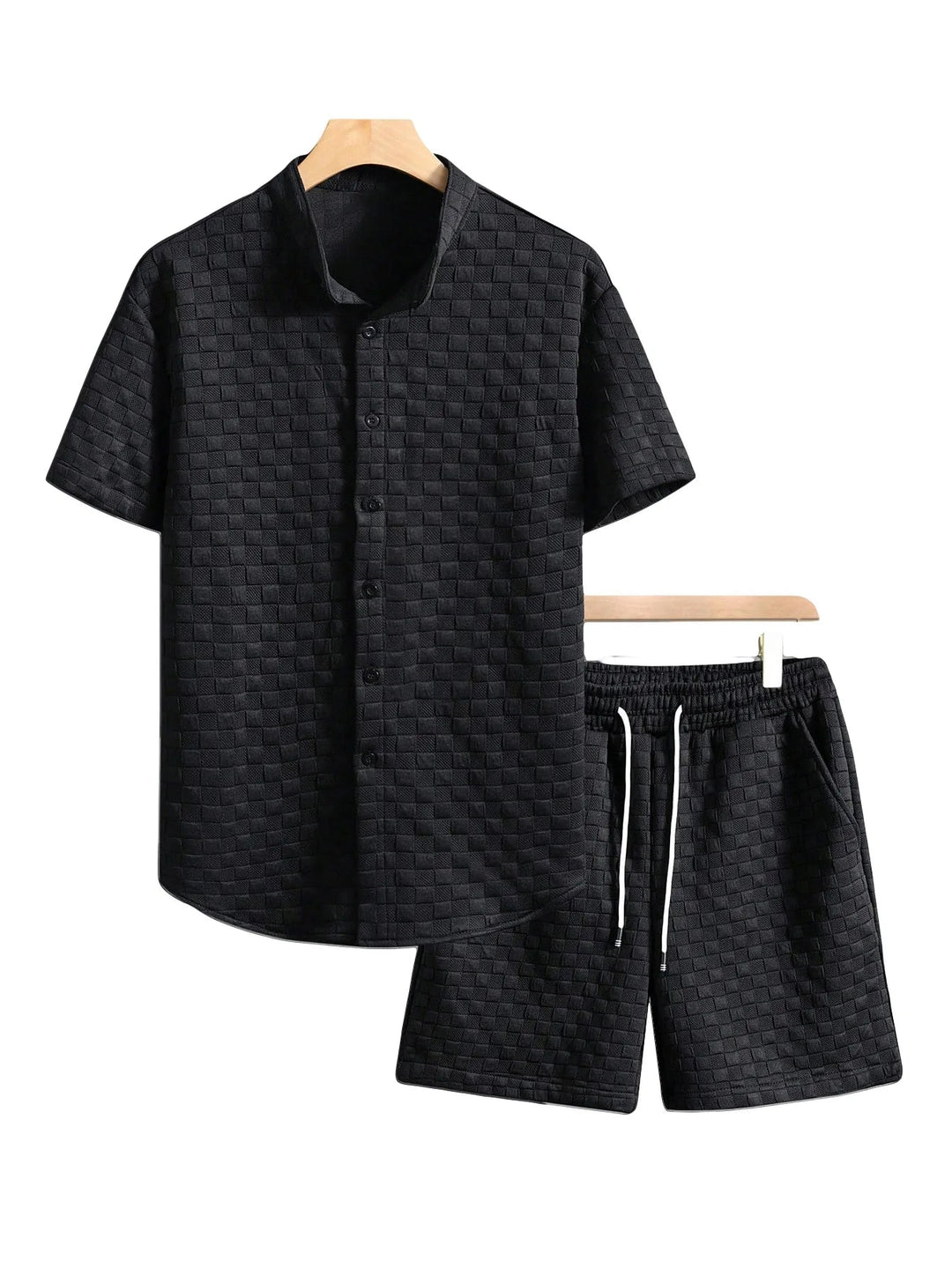 Effortless men's summer co-ord featuring a short sleeve shirt and matching shorts for a relaxed fit.