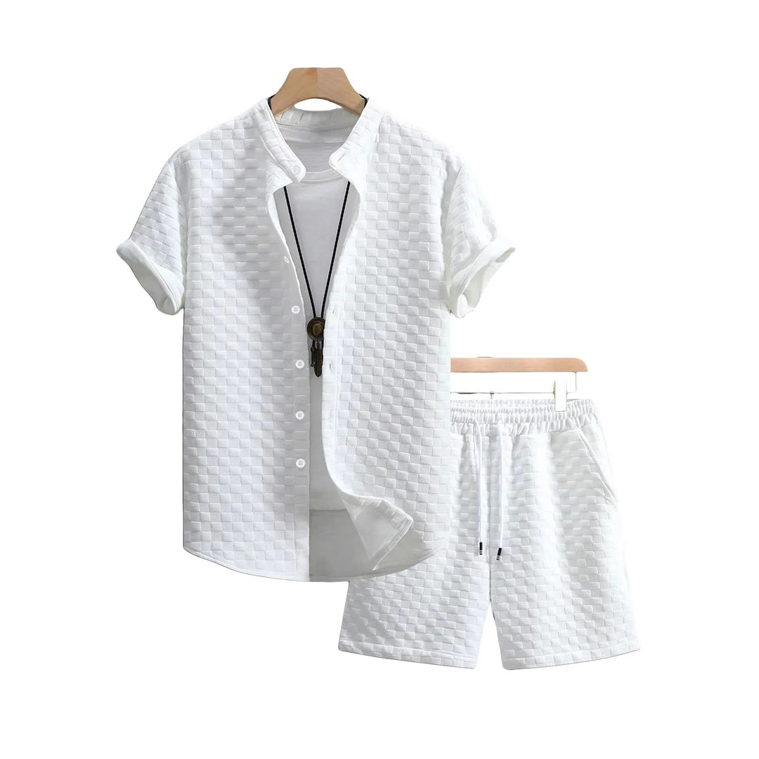 Modern men's shirt & shorts matching outfit, a versatile two-piece set for various summer and spring occasions.
