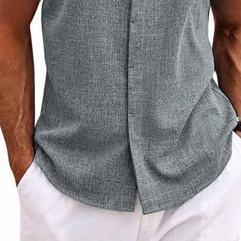 Comfortable men's relaxed fit button-down sleeveless shirt. Ideal for warm weather.