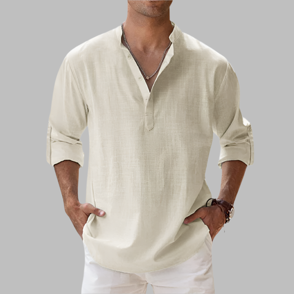Versatile men's summer shirt, relaxed fit button-down. Great for casual outfits, beach days, or warm weather style.