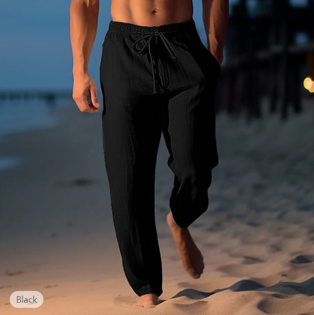 Soft, comfortable men's relaxed fit trousers, perfect for spring and summer casual fashion.
