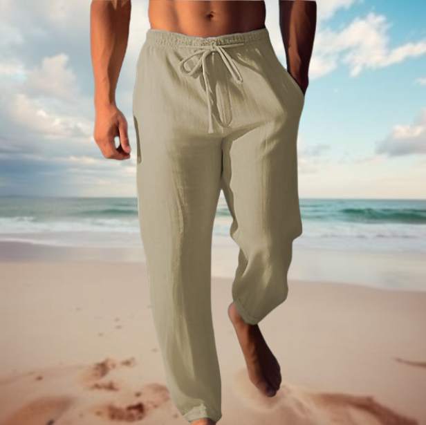 Drawstring men's summer pants, offering a relaxed fit, lightweight feel, and breathable comfort.