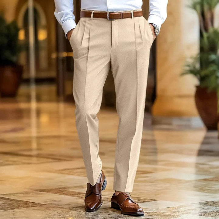 Men's relaxed fit summer trousers in a breathable fabric, ideal for smart casual warm weather outfits. Lightweight & comfortable.