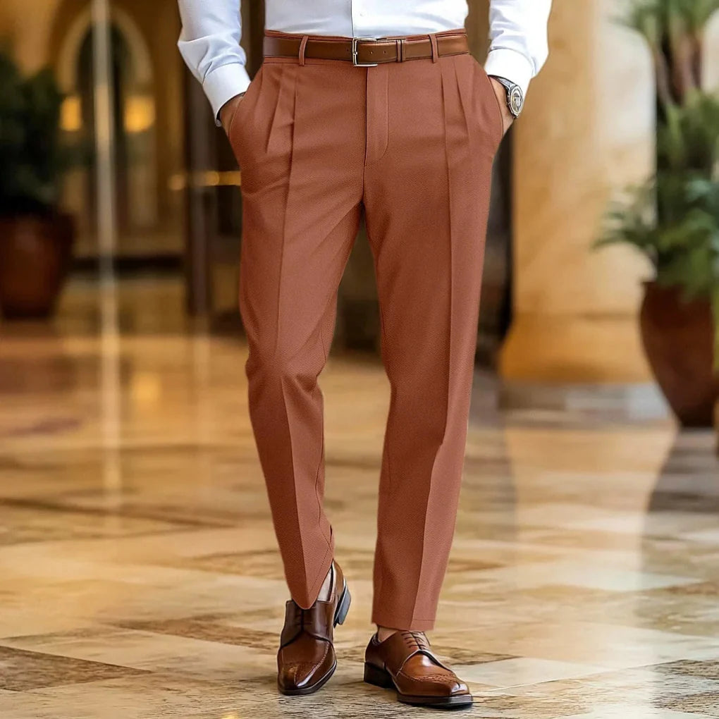 Comfortable men's relaxed fit summer trousers. Breathable and lightweight, perfect for smart casual warm weather style.