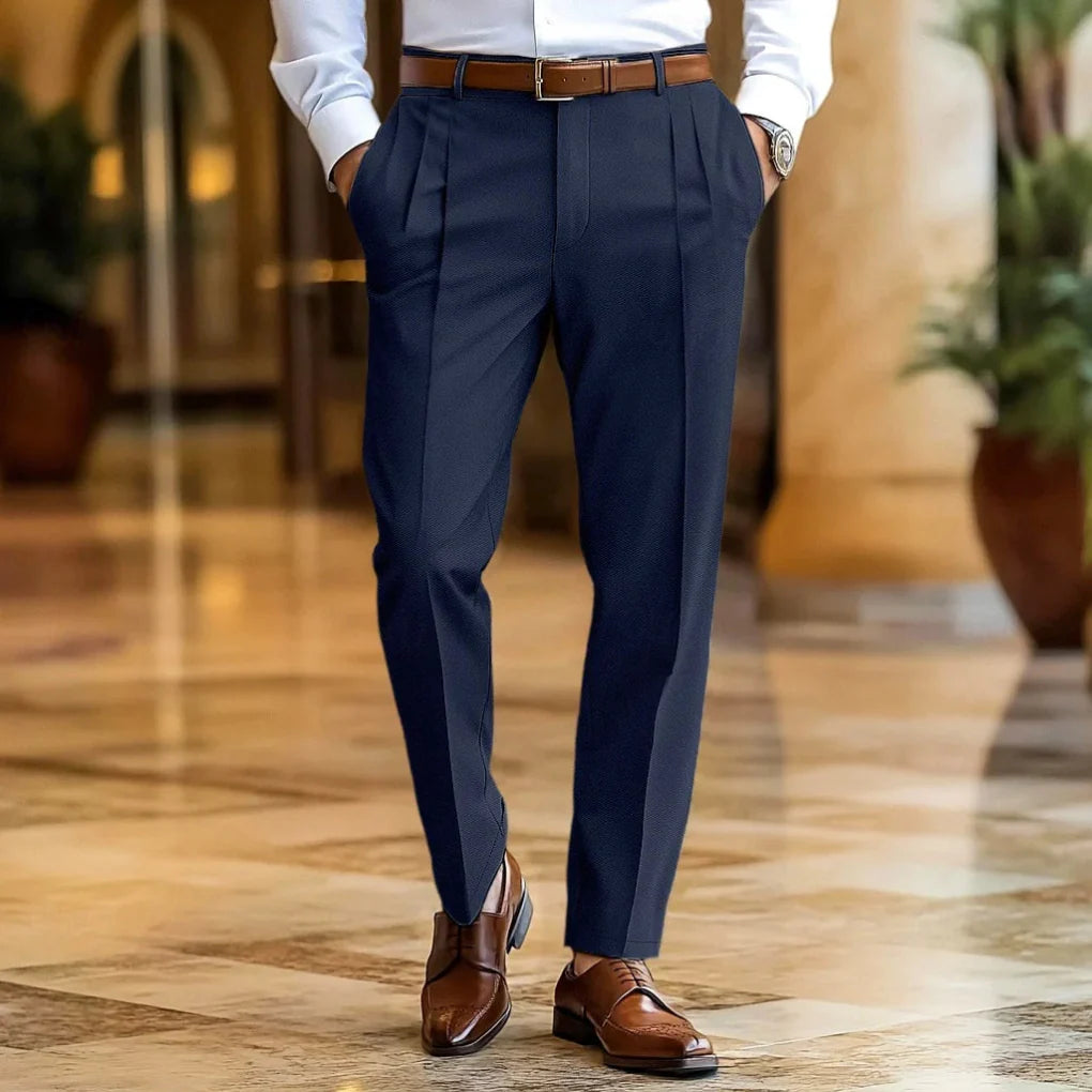 Breathable men's summer trousers with a relaxed fit. Lightweight and comfortable pants for warm weather and smart casual occasions.