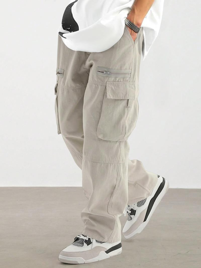 Durable men's cargo pants, urban wear, cotton twill construction, multi-pocket design, casual