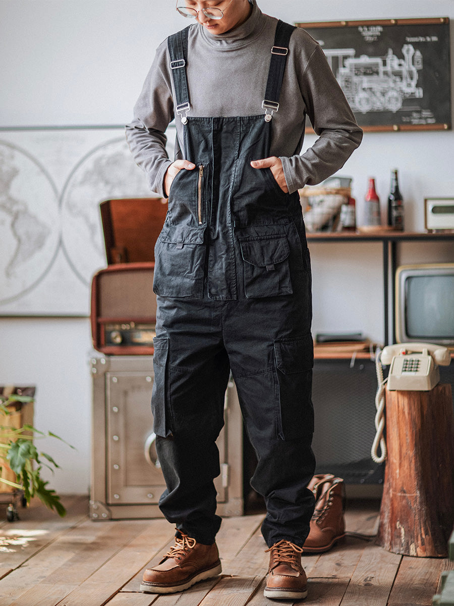 Men's relaxed fit utility cargo overalls jumpsuit for comfortable casual wear and everyday comfort.