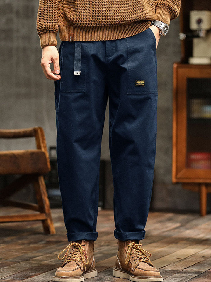 Men's relaxed fit utility pants in navy, versatile & stylish for everyday casual wear.
