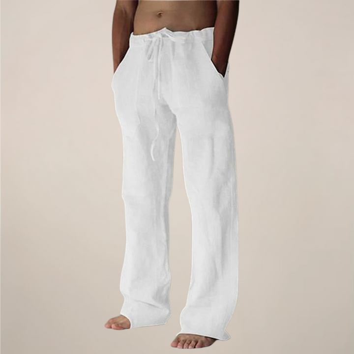 Men's relaxed fit wide leg summer trousers with drawstring for comfort & casual style.