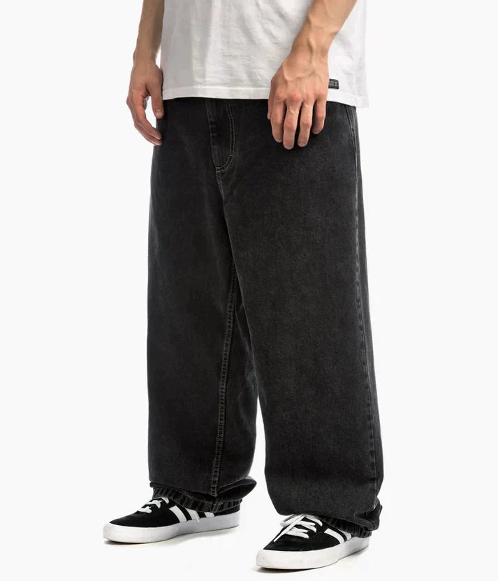Men's Relaxed Wide-Leg Denim Pants, light wash blue, casual streetwear
