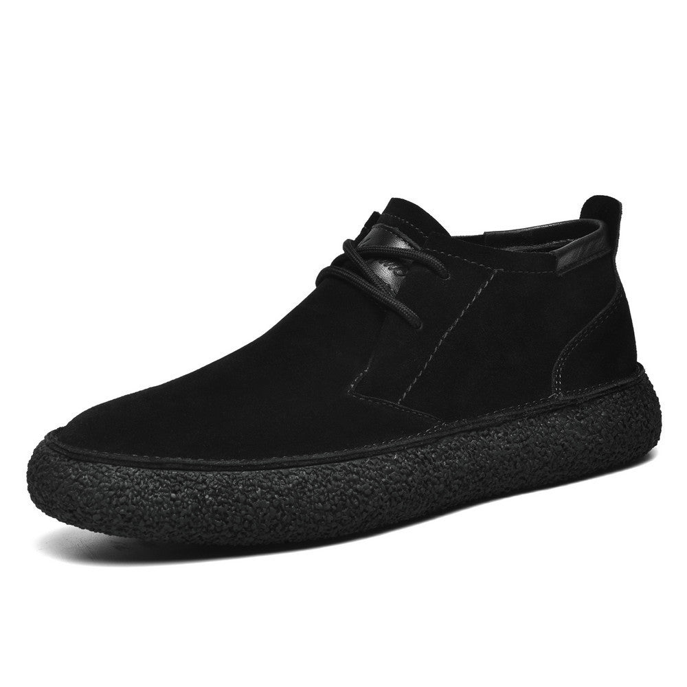 Detailed shot of men's brown suede orthopedic shoes with comfortable interior