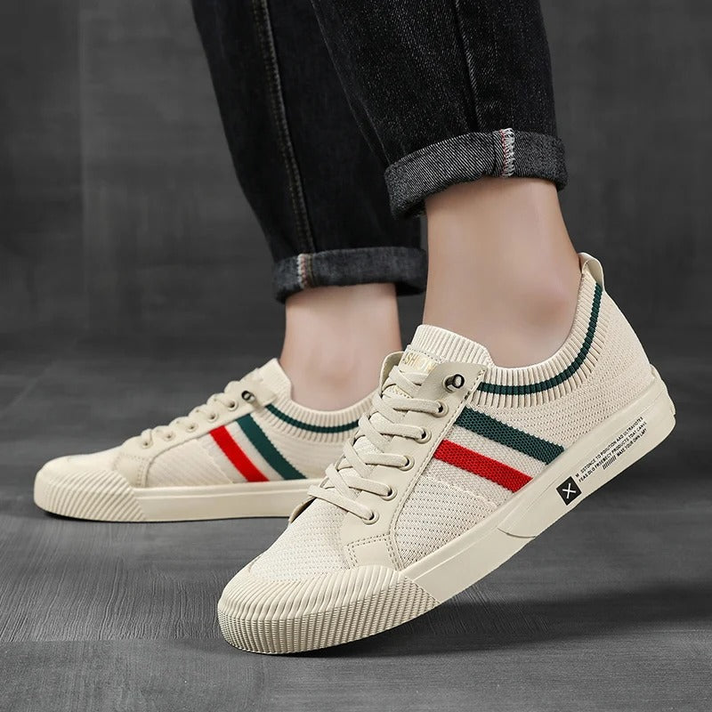 Stylish men's retro stripe trainers, ideal lightweight casual shoes for spring and summer.
