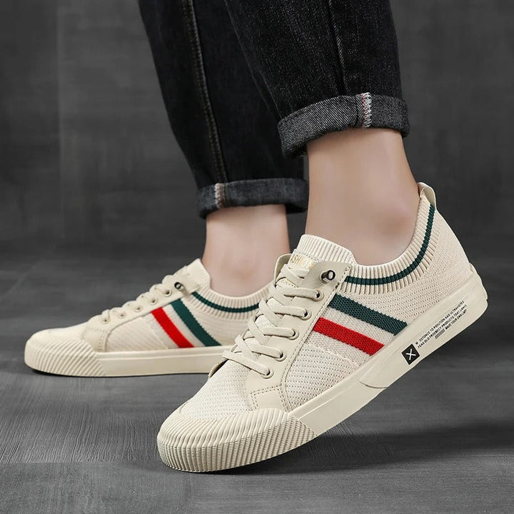 Stylish men's retro stripe trainers, ideal lightweight casual shoes for spring and summer.