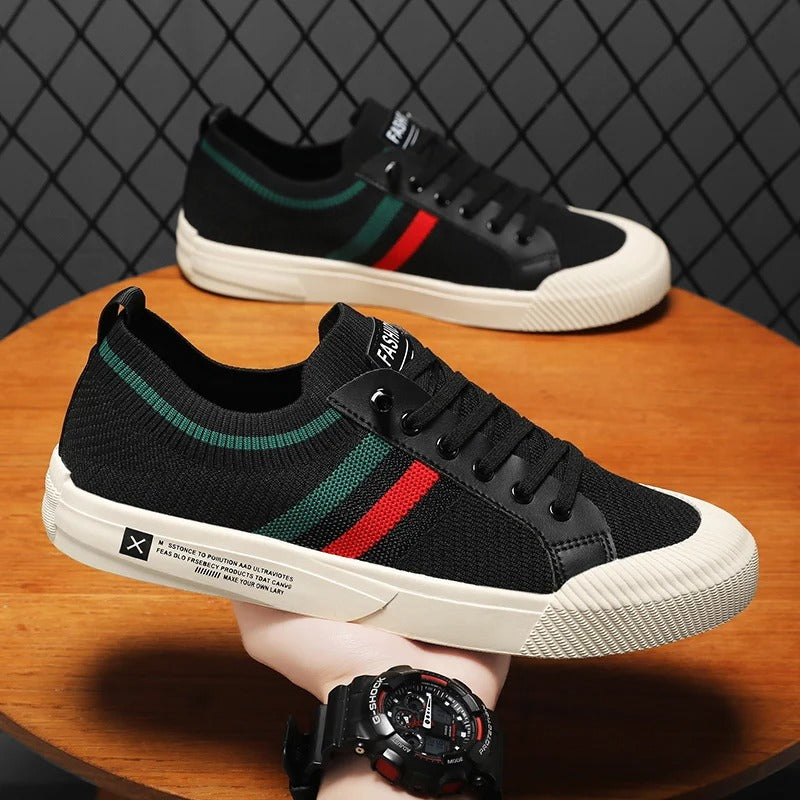 Versatile men's retro stripe casual trainers, lightweight and comfortable for summer & smart casual outfits.