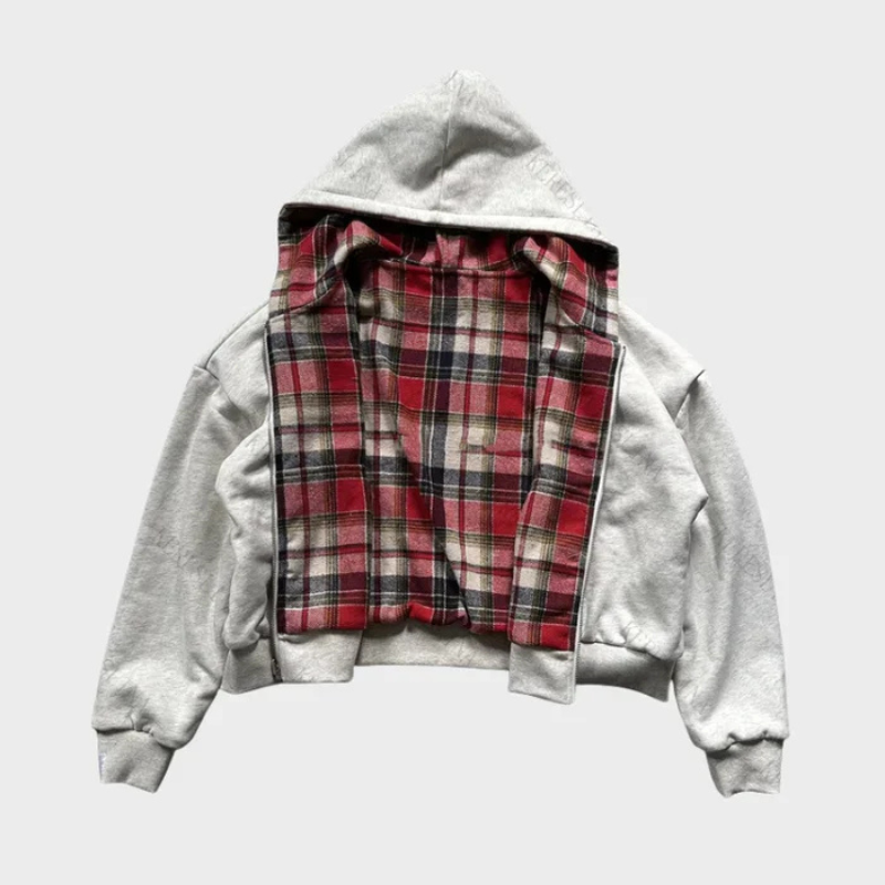 Two-in-one men's oversized reversible hoodie. Choose between solid or checkered for your casual streetwear style.