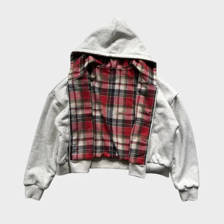 Two-in-one men's oversized reversible hoodie. Choose between solid or checkered for your casual streetwear style.