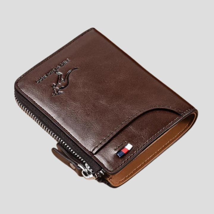Compact men's RFID blocking wallet, a secure everyday carry credit card holder with anti-theft protection.