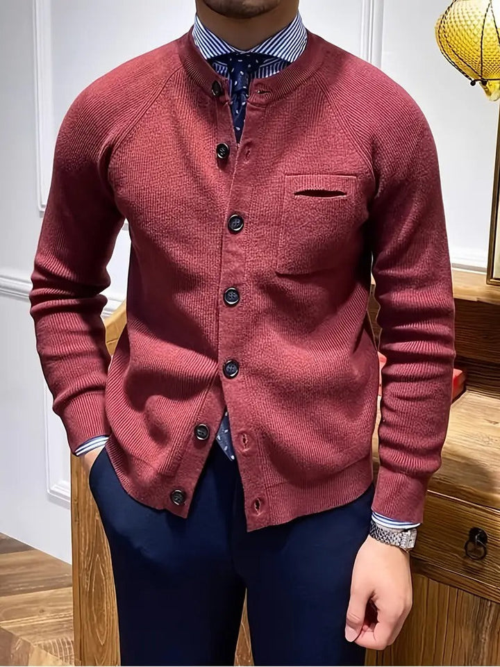 Cozy men's ribbed sweater cardigan, long sleeve knitwear ideal for casual or smart casual occasions.